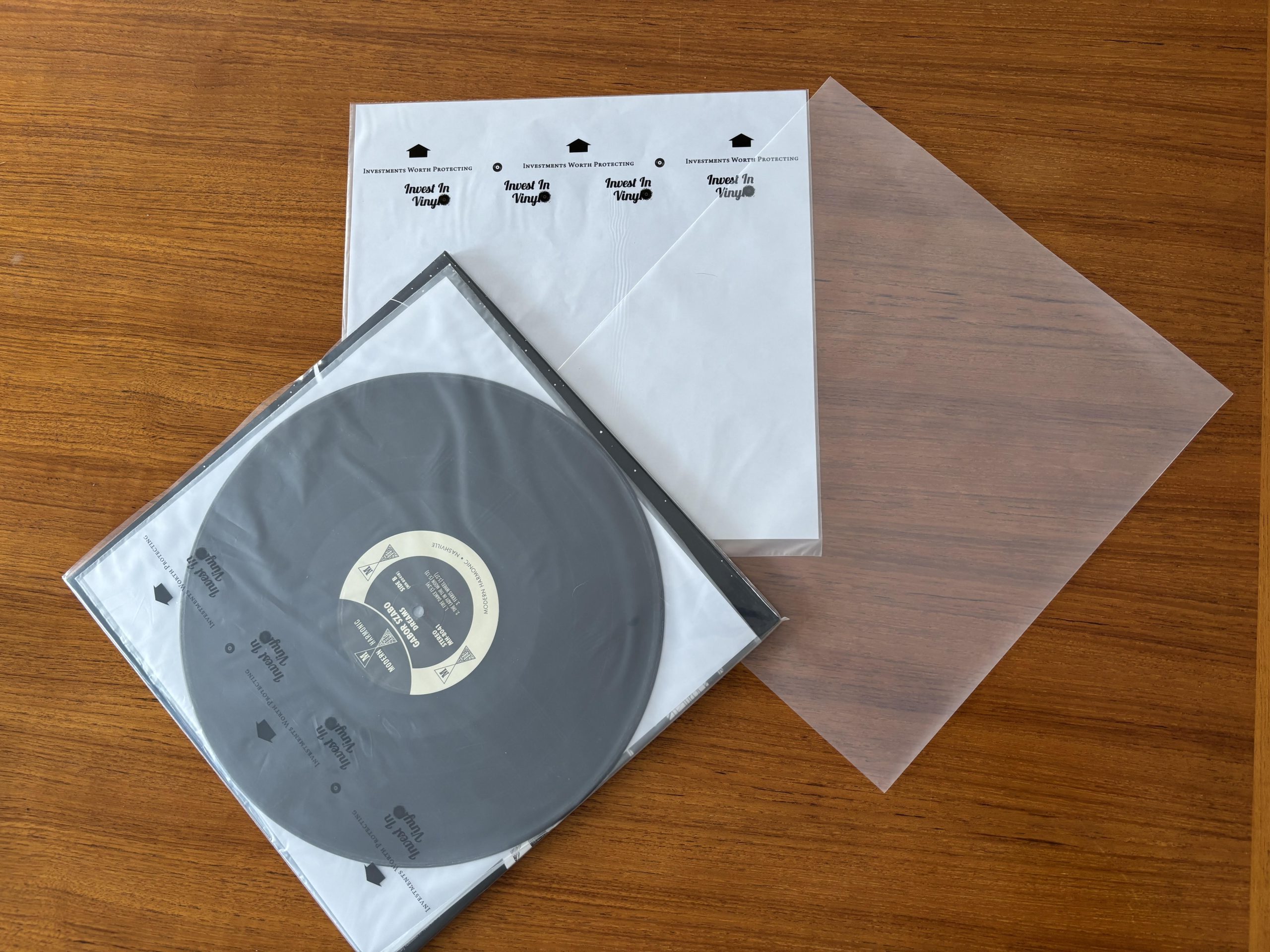 Vinyl record stored properly in anti-static inner sleeve and protective outer sleeve